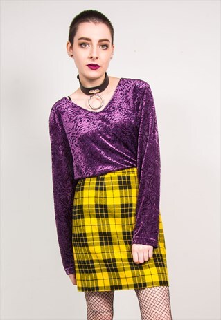 VINTAGE 90'S PURPLE VELVET ROSE PATTERN MESH TOP