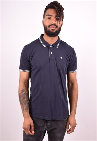 CHAMPION MENS VINTAGE POLO SHIRT MEDIUM BLUE 90S
