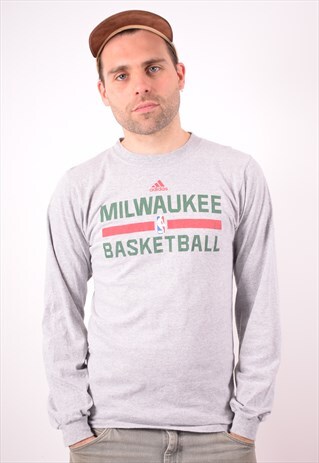 ADIDAS MENS VINTAGE MILWAUKEE TOP LONG SLEEVE SMALL GREY 90S