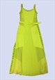 Lime Green Brand Spellout Stripe Belted Maxi Summer Dress