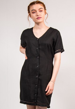 VINTAGE 90'S CUTE PLAIN BLACK MINI SUMMER DRESS