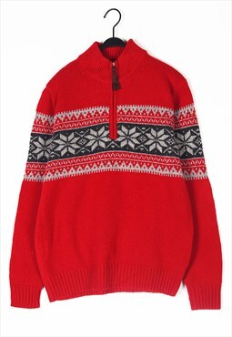 Red Half Zip Patterned wool knitwear jumper knit 