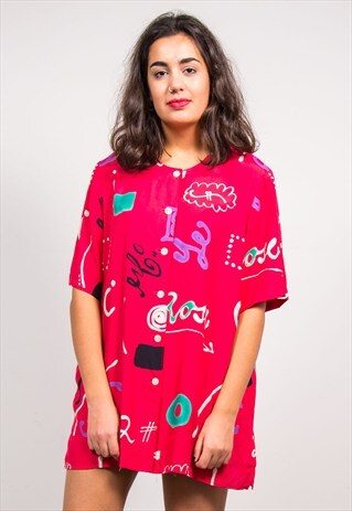 90'S VINTAGE PINK CRAZY PATTERN OVERSIZE BLOUSE SHIRT