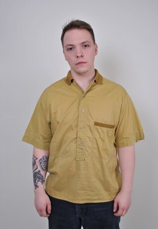 VINTAGE MILITARY SHIRT, RETRO YELLOW TRAVEL ANORAK BUTTON UP