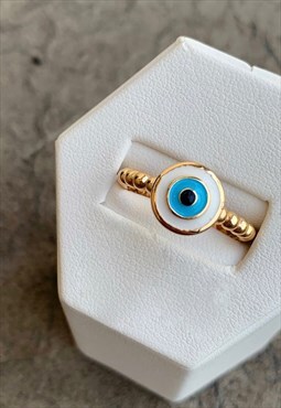 Liya Evil Eye Round Ring - White