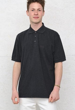90S VINTAGE GREY HUGO BOSS SHORT SLEEVE POLO SHIRT