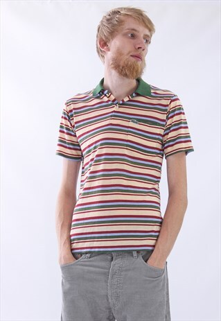 VINTAGE MENS LACOSTE POLO STRIPED GOLF SHORT SLEEVE SHIRT