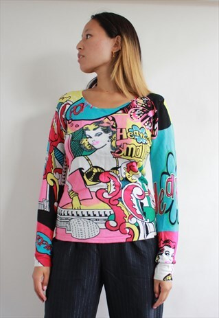 Y2K MULTI PRINT POP ART LONG SLEEVE TOP