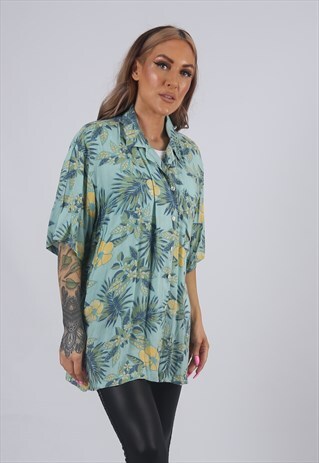 VINTAGE 90'S SHIRT OVERSIZED PATTERNED PRINT HAWAIIAN (C3H)