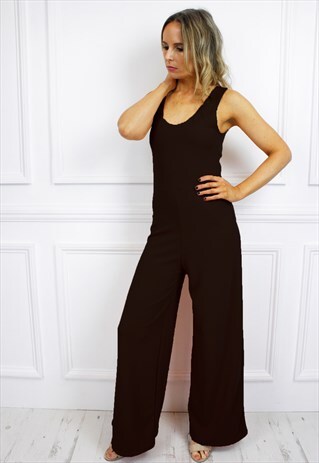 BLACK SCOOP NECK SLEEVELESS BACKLESS WIDE PALAZZO JUMPSUIT