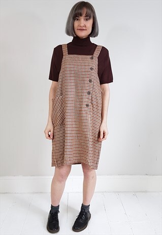 VINTAGE 80'S KNIT BUTTONED BURNT ORANGE PINAFORE DRESS