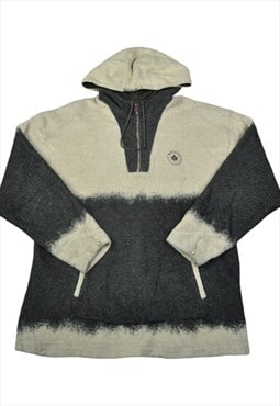 Vintage Hooded Fleece 1/4 Zip Dip Dye Grey Large