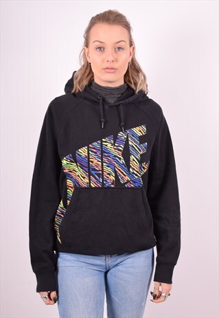 NIKE WOMENS VINTAGE HOODIE JUMPER LARGE BLACK 90S