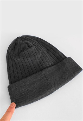 TURN UP THINSULATE LINED RIBBED BEANIE HAT - DARK GREY