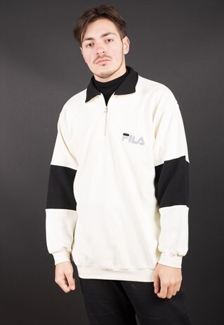 WHITE AND BLACK FILA 1/4 ZIP FILA SWEATSHIRT
