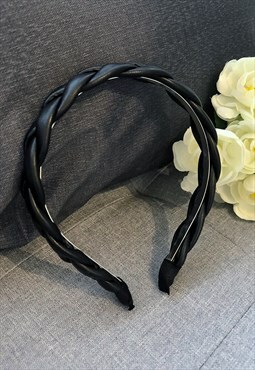 Black Faux Leather Plaited Headband