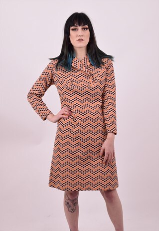 VINTAGE 60'S ORANGE POLKA DOT MOD SCOOTER GIRL DRESS 12 14