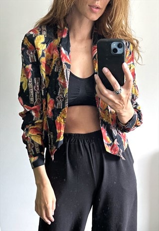 RETRO BLACK FLORAL SUMMER JACKET - LARGE