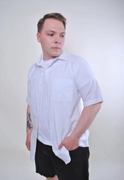Men vintage white short sleeve office suit formal shirt 