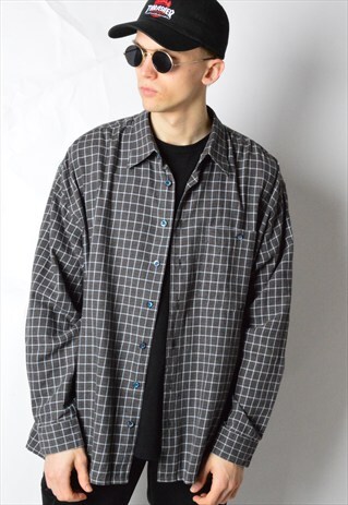 VINATGE 90S GREYISH BROWN CHECK LONG SLEEVE SHIRT