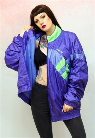 1980S VINTAGE BLUE OVERSIZED SHELL TRACK TOP JACKET