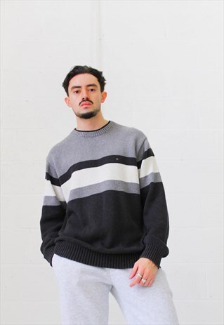 VINTAGE TOMMY HILFIGER STRIPE MONOCHROME JUMPER