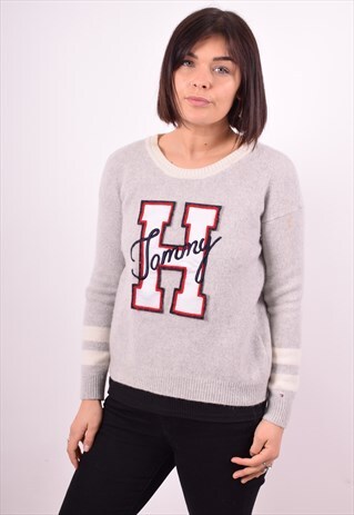 TOMMY HILFIGER WOMENS VINTAGE JUMPER SWEATER MEDIUM GREY 90S