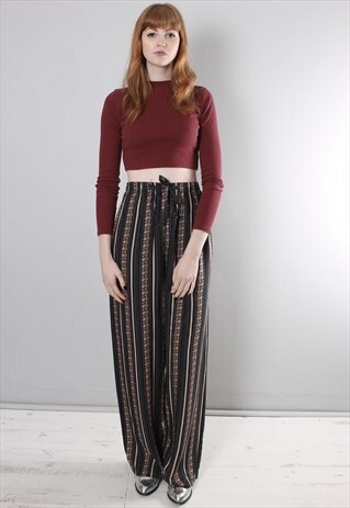 VINTAGE 80S PATTERNED PALAZZO PANTS CULOTTES TROUSERS
