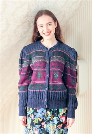 PURPLE KNITTED WOOL AND ALPACA CARDIGAN