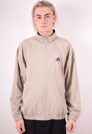 ADIDAS MENS VINTAGE TRACKSUIT TOP JACKET LARGE BEIGE 90S