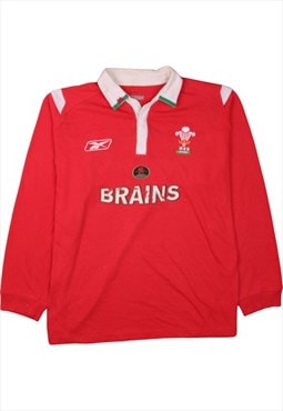 Vintage 90's Reebok Polo Shirt Long Sleeves Wales Rugby Red