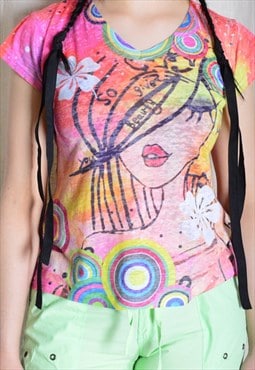 Y2K Colourful Graphic Face Print T-Shirt