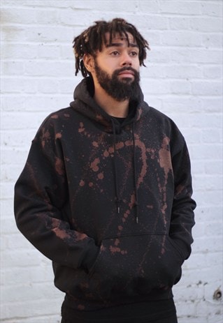 ACID WASH EFFECT RETRO FIT BLACK HOODIE