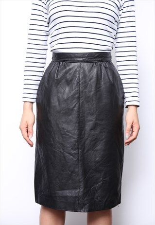 VINTAGE 80S BLACK LEATHER PENCIL SKIRT