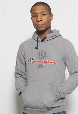 VINTAGE CHAMPION LOGO HOODIE GREY