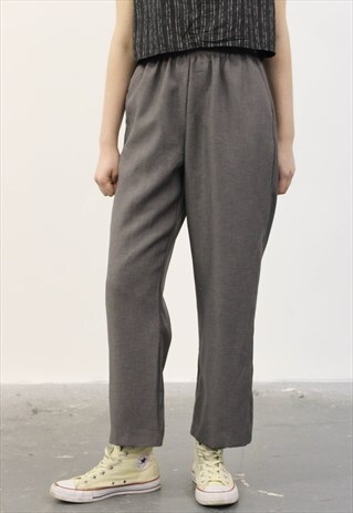 VINTAGE 1980S GREY HIGH-WAISTED TROUSER