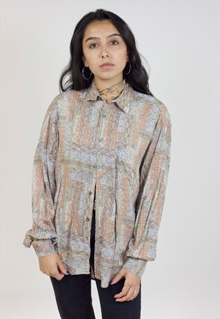 VINTAGE 90S PATTERNED BROWN/ORANGE SHIRT
