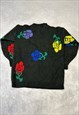 VINTAGE KNITTED JUMPER ABSTRACT FLOWER PATTERNED KNIT