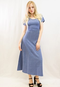 T-Shirt Maxi Dress with Scoop Neck in Blue