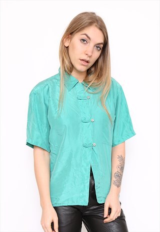 VINTAGE 90S GREEN SILK SHIRT