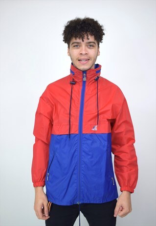VINTAGE 90'S K-WAY RED & BLUE ZIP-UP JACKET WITH ZIP-IN HOOD