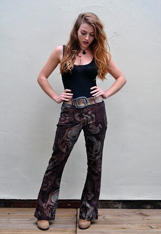 VINTAGE 1990'S FLARED PATTERNED TROUSERS
