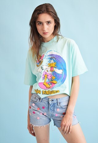90'S RETRO NOVELTY PRINT OVERSIZED DISTRESSED CROP TOP