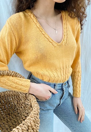 VINTAGE 70S LE CITRON BOHEME PASTEL KNIT JUMPER SWEATER