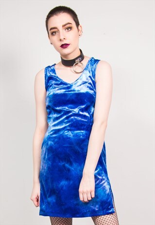 VINTAGE 90'S BLUE TIE DYE PATTERN VELVET MINI DRESS