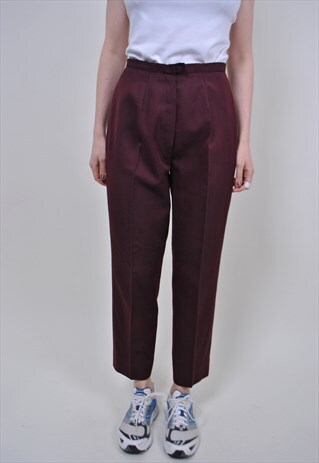 80S RED CHINO PANTS, VINTAGE WIDE CROPPED STRAIGHT TROUSERS