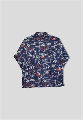 VINTAGE 90S FUBU REPEAT ALL-OVER-PRINT SHIRT IN NAVY BLUE