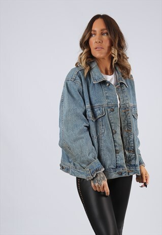 DENIM JACKET OVERSIZED FITTED VINTAGE EXPRESS UK 16 (BJ3L)