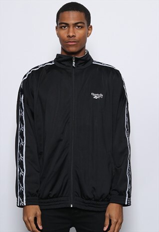 VINTAGE REEBOK TAPE LOGO TRACK JACKET BLACK