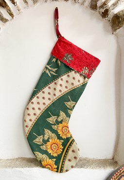 Handmade Christmas Stocking - Green & Red Sunflower